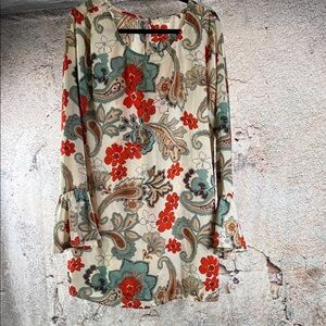 Umgee Red and Teal Floral Blouse large   A634